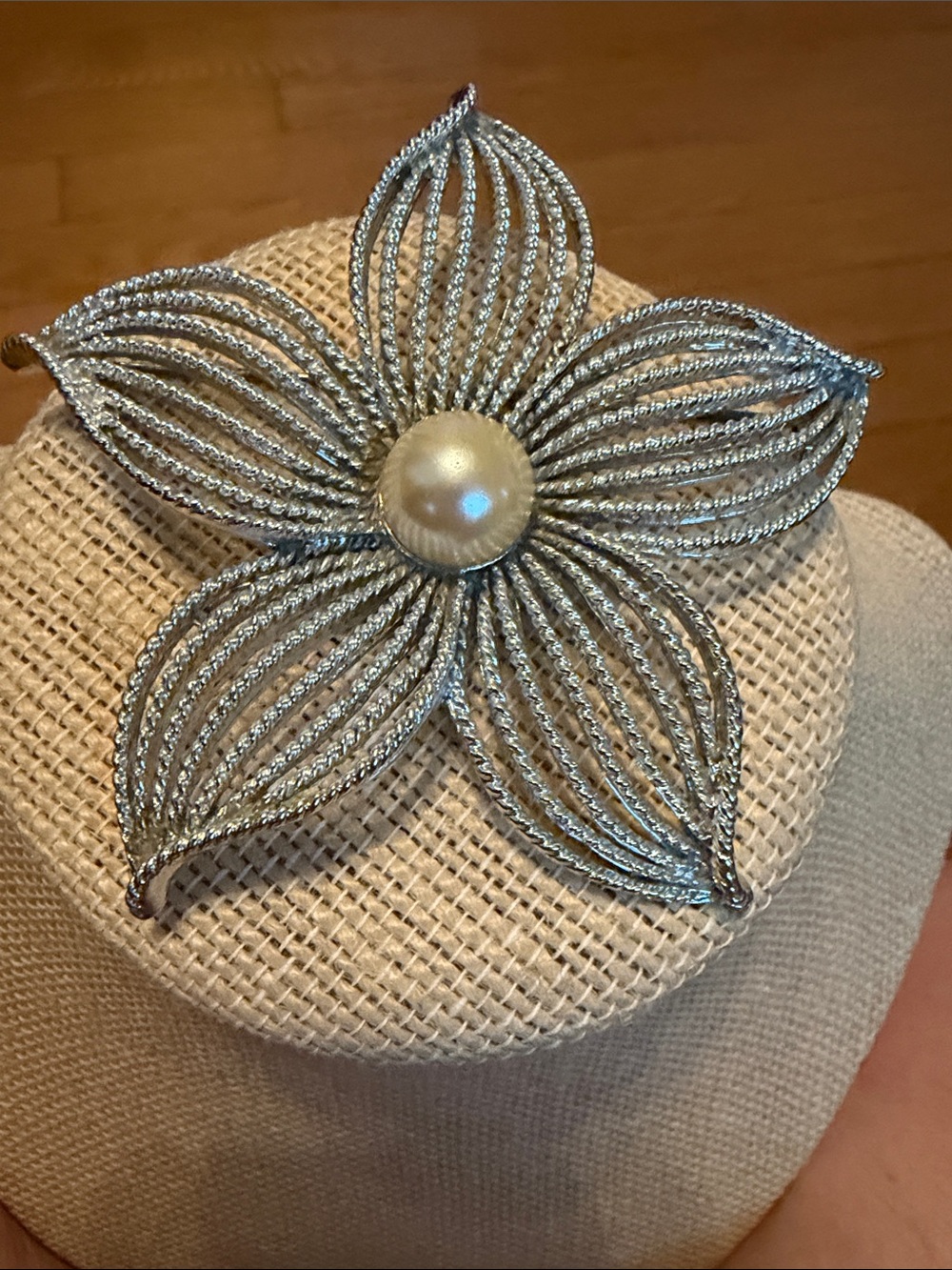 Sarah Coventry Silver Flower Brooch with Pearl Center